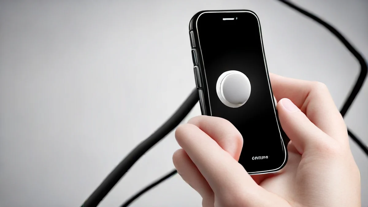 Hand houdt een smartphone met oormpjes