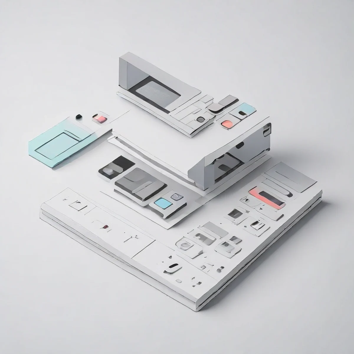 Isometric exploded view of foldable smartphone internal components